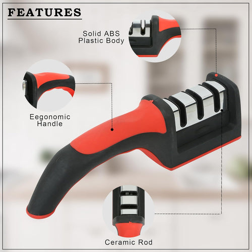 3 in 1 Knife Sharpener with Easy-Grip Handle